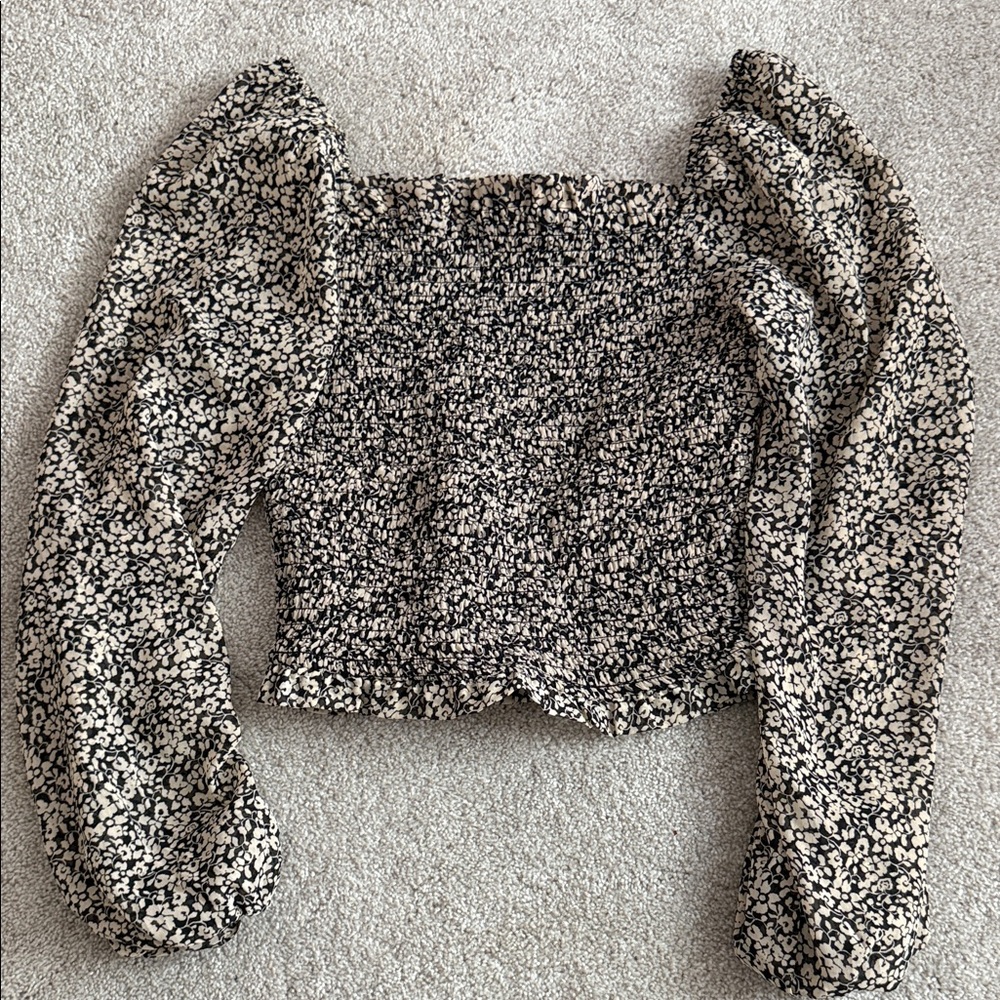 Japna Black and Cream Floral Blouse